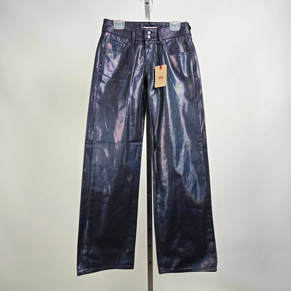 Levi's Metallic Blue Jeans Iridescent Super Low Straight Leg Denim Size 26